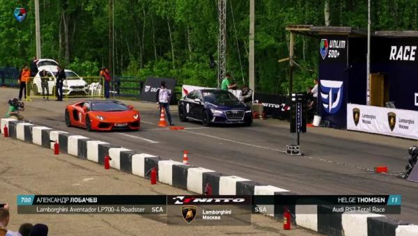 Audi RS7 Total Race (900 HP), Helge Th. vs Lamborghini Aventador LP700-4 Roadster (700 HP), Alexandr L. vs Porsche 911 Turbo S (991) Cobb Stage 2 (650 HP), Anatoly V. 